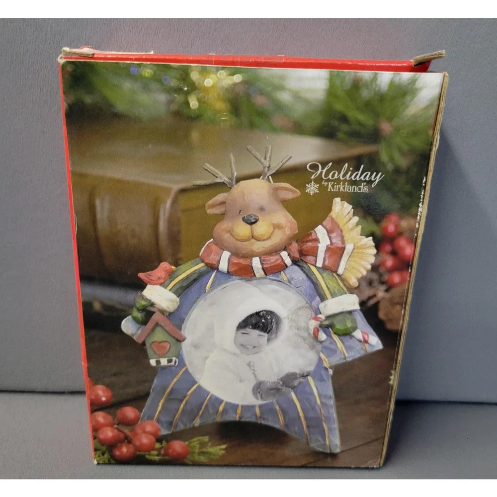 Kirkland's Holiday Reindeer Resin Photo Frame Tabletop Christmas Decor with‎ Box